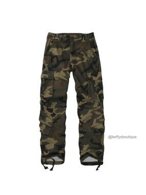 Mid-Rise Cargo Pants Heavy Cotton Straight Leg 8 Pockets